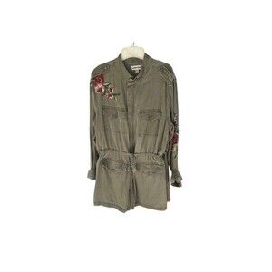 Knox Rose Military Style Embroidered Womens Jacket Size XXL Flowers Pockets